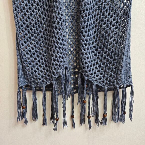Artesia Womens Boho Crochet Duster Cover-up Size M Blue Beaded Open Knit Boho - Picture 3 of 12